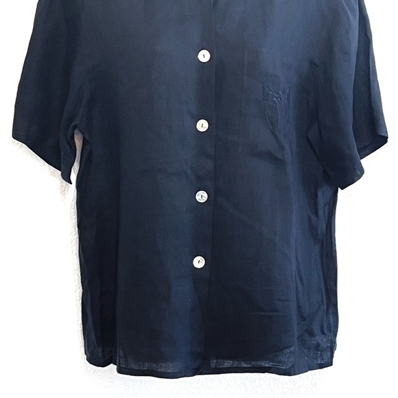 Jaeger Woman 100% LINEN Black Button Down Top Short Sleeve Shirt Size L - Picture 3 of 13